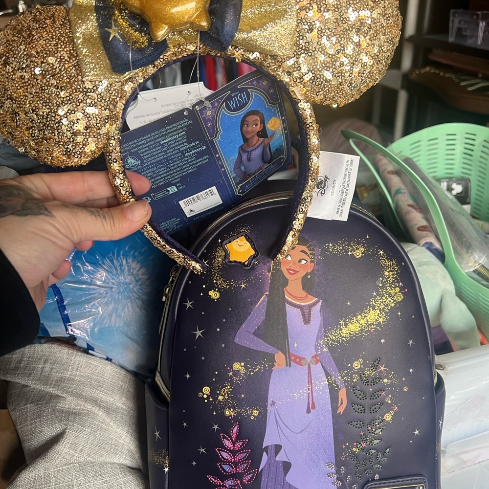 WISH LF BAG AND DISNEY EARS Disney Gold and Purple Backpack with Magical Design
